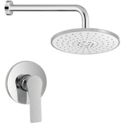 Set Doccia Flat Completo Di Miscelatore A Incasso Con Braccio Doccia E Soffione Tondo