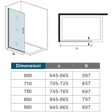 WALK IN Parete Doccia Movibile Girevole Verso Interno E Esterno 65x185 Cm In Cristallo 6 Mm Trasparente Temperato Anticalcare Telaio Cromato Lucido 5 WALK IN Parete Doccia Movibile Girevole Verso Interno E Esterno 65x185 Cm In Cristallo 6 Mm Trasparente Temperato Anticalcare Telaio Cromato Lucido - immagine 5