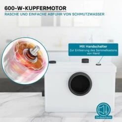 Wiltec 3in1 Trituratore WC Maceratore 600W Cassetta Pompa Trituratrice -Stile Bagno 3297349 3