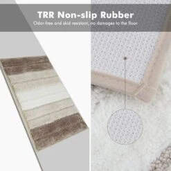 Tappetino Da Bagno In Microfibra, Morbido Tappetino Da Bagno Antiscivolo, Eleganti Tappetini Da Bagno Shaggy A Strisce Per Bagni 50x80cm - Beige E Marrone -Stile Bagno 33219024 3