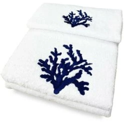 SET Asciugamani CORALLO BLU Puro Cotone Made In Italy