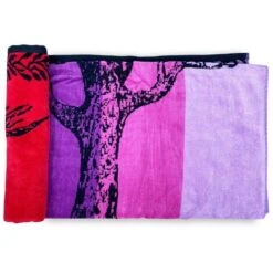 TELO MARE In Spugna Puro Cotone ALBERO DELLA VITA ROSSO E VIOLA Misura Grande Cm. 90 X 170 E Zaino Spiaggia -Stile Bagno 33366672 3