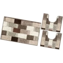 Tappeto Bagno Set 3 Pezzi Moderno Soffice Antiscivolo Assorbente Doccia 100% Made In Italy - Marrone