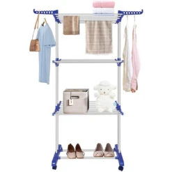 Stendibiancheria Verticale Stendino A Torre 3 Livelli Con Ruote Pieghevole -Stile Bagno 34740722 4