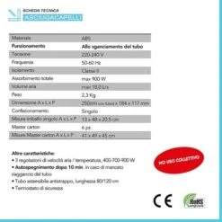 Asciugacapelli A Parete Con Tubo Flessibile Presa Rasoio 3 Velocità -Stile Bagno 35010251 3