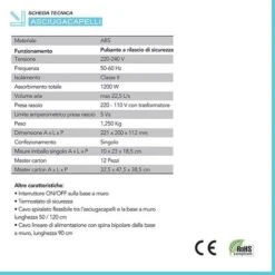 Asciugacapelli Da Parete 1200W Con Presa Universale Per Rasoio -Stile Bagno 35010265 3