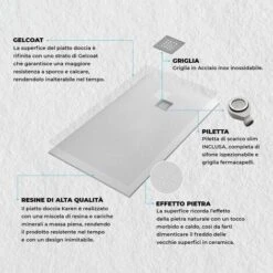 Piatto Doccia Su Misura 70x130 Karen In Resina Bianco Effetto Pietra -Stile Bagno 35779793 3