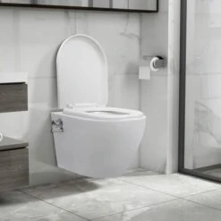 Nova Toilette Senza Bordo Sospesa Con Funzione Bidet Ceramica Vari Colori Colore : BIANCO