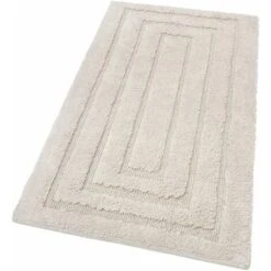 Tappeto Bagno Puro Cotone Elegante Lussuoso Morbido Scendiletto Antiscivolo 100% Made In Italy Beige - 65x40 Cm