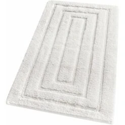 Tappeto Bagno Puro Cotone Elegante Lussuoso Morbido Scendiletto Antiscivolo 100% Made In Italy Bianco - 65x40 Cm