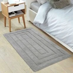 Tappeto Bagno Puro Cotone Elegante Lussuoso Morbido Scendiletto Antiscivolo 100% Made In Italy Grigio - 65x40 Cm -Stile Bagno 36418408 4