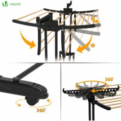 VOUNOT Stendino Verticale A Torre, Appendiabiti Con Ruote, Stendibiancheria Pieghevole Con 6 Ripiani Regolabili, Aspetto Legno, 3 Livelli -Stile Bagno 37571265 3