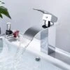 ENGINDOT Rubinetto Bagno Cascata, Ultra-Ampio 6cm Flusso & Cromatura Lucida & Universale 3/8”, Rubinetto Miscelatore Cascata Da Lavandino Bagno Con Valvola In Ceramica -DBWF01FA