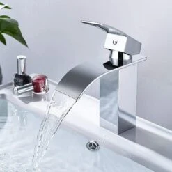 ENGINDOT Rubinetto Bagno Cascata, Ultra-Ampio 6cm Flusso & Cromatura Lucida & Universale 3/8”, Rubinetto Miscelatore Cascata Da Lavandino Bagno Con Valvola In Ceramica -DBWF01FA
