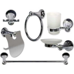 Set Da Bagno Moderno Acciaio Lucido Con Punti Luce Di Cristalli Acrilici 6 Pezzi Accessori Arredo Bagno Porta Saponetta Portarotolo Spazzolini Asciugamano