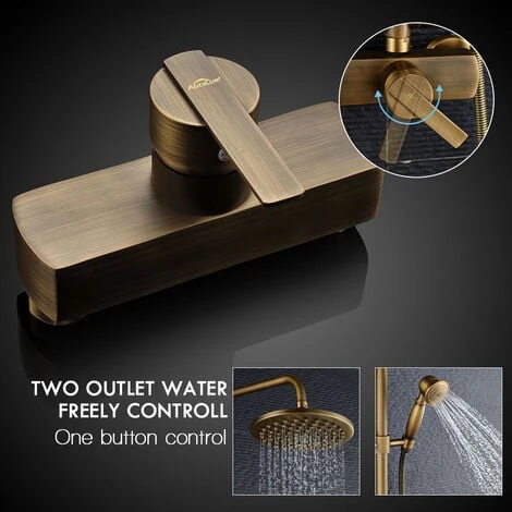 Auralum Colonna Da Doccia Retro Ottone Con Miscelatore Con Rotondo Soffione E Doccetta Angolo Regolabile E Altezza Regolabile 2 Auralum Colonna Da Doccia Retro Ottone Con Miscelatore Con Rotondo Soffione E Doccetta Angolo Regolabile E Altezza Regolabile - immagine 2