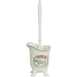 Spazzolone Wc 16x12x10 Cm Porta Scopino Bagno Bianco In Porcellana Scopettino Wc Con Decorazioni Scopino Per Wc Stile Shabby