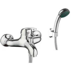 Rubinetto Per Vasca A Parete Con Soffione Doccia Miscelatore Da Bagno Con Supporto Staffa A Muro In Ottone Cromato