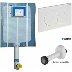 KIT COMPLETO CASSETTA INCASSO GEBERIT SIGMA 8 + PLACCA BIANCA + CANOTTO