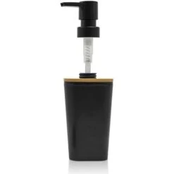 Set Bagno Dispenser E Portaspazzolino Nero Opaco Con Dettagli In Bambù -Stile Bagno 42092721 3