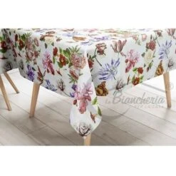 TOVAGLIA LIMA © In TELA CERATA Plastificata LAVABILE Idrorepellente In PVC FIORI Made In Italy Cm. 140x100 X4 Persone