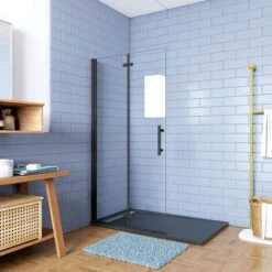 Walk In Parete Doccia Movibile 2 Pannelli Pieghevoli A Libro 65x190 Cm In Vetro 5 Mm Trasparente Temperato Anticalcare Telaio Nero Opaco