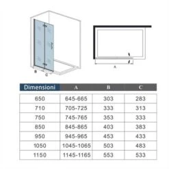 Walk In Parete Doccia Movibile 2 Pannelli Pieghevoli A Libro 65x190 Cm In Vetro 5 Mm Trasparente Temperato Anticalcare Telaio Nero Opaco -Stile Bagno 43266817 5