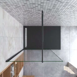 Parete Fissa Doccia Walk In 50x200cm In Vetro 8 Mm Temperato Trasparente Anticalcare Con Barra Stabilizzatrice 70-120 Cm Regolabile Profilo Nero Opaco -Stile Bagno 43266831 3