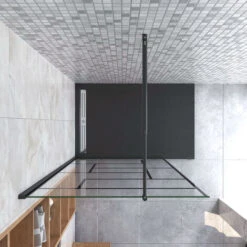 100x200cm Walk In Parete Per Doccia In Vetro Temperato 8mm Anticalcare Serigrafato Nero Con Riquadri Barra Stabilizzatrice Da 70-120 Cm Nero Opaco -Stile Bagno 43266854 3