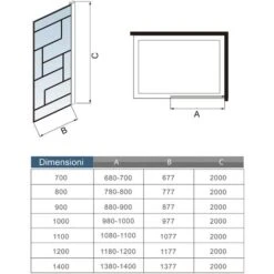 100x200cm Walk In Parete Per Doccia In Vetro Temperato 8mm Anticalcare Serigrafato Nero Con Riquadri Barra Stabilizzatrice Da 70-120 Cm Nero Opaco -Stile Bagno 43266854 5