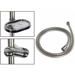 Saliscendi Doccia Da Bagno Con Portasapone E Soffione Multigetto Asta A Colonna Cromata Con Telefono Doccetta Grigia -Stile Bagno 43313023 3