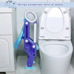 Riduttore WC Per Bambini Con Scaletta Regolabile Antiscivolo E Pieghevole, Con Cuscino Morbido, Sedia WC Per Bambini, Altezza Regolabile Del Pedale (Blu + Viola) -Stile Bagno 43538647 3