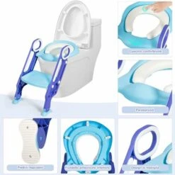 Riduttore WC Per Bambini Con Scaletta Regolabile Antiscivolo E Pieghevole, Con Cuscino Morbido, Sedia WC Per Bambini, Altezza Regolabile Del Pedale (Blu + Viola) -Stile Bagno 43538647 5