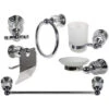 Set Da Bagno Moderno Acciaio Lucido E Vetro Intagliato Trasparente E Satinato 6 Pezzi Accessori Arredo Bagno Porta Saponetta Portarotolo Spazzolini Asciugamano