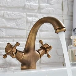 Retro Rubinetto Lavabo, Ottone Antico Stile Vintage Doppio Comando