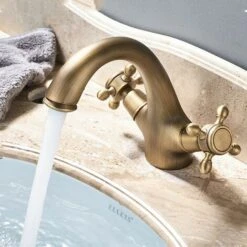 Retro Rubinetto Lavabo, Ottone Antico Stile Vintage Doppio Comando -Stile Bagno 44075948 3