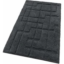 Tappeto Bagno Puro Cotone Morbido 3D Camera Sendiletto Elegante Lavabile 100% Made In Italy Antracite - 55x90 Cm