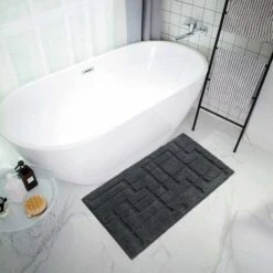 Tappeto Bagno Puro Cotone Morbido 3D Camera Sendiletto Elegante Lavabile 100% Made In Italy Antracite - 55x90 Cm -Stile Bagno 46346045 3