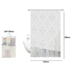Trade Shop - Tenda Doccia Vasca Bianca Impermeabile Pvc 240 X 200cm Decorata Con Foglie 69514