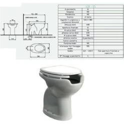 Vaso Ergonomico Serie Basic In Vitreous China. Completo Di Sedile Con Coperchio. Scarico A Pavimento O A Parete. 420-ES-VALE