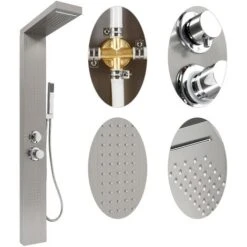 Pannello Colonna Doccia In Acciaio Inox, Funzioni Da Massaggi, Doccia A Pioggia E Doccetta 15x47x130cm -Stile Bagno 47300637 4