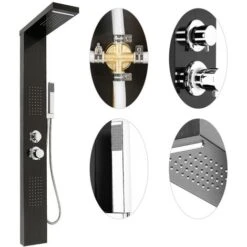Pannello Colonna Doccia In Acciaio Inox, Funzioni Da Massaggi, Doccia A Pioggia E Doccetta 15x47x130cm Nero -Stile Bagno 47300724 4