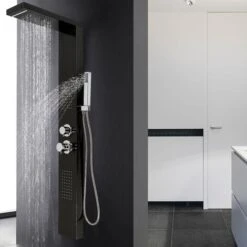 Pannello Colonna Doccia In Acciaio Inox, Funzioni Da Massaggi, Doccia A Pioggia E Doccetta 15x47x130cm Nero -Stile Bagno 47300724 5