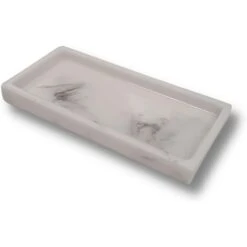 Vassoio Portaoggetti Vassoio In Resina Con Maniglie, Effetto Marmo Bianco