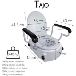 Rialzo Water , Con Coperchio , Regolabile , Inclinabile , Braccioli Pieghevoli , Bianco , Tajo , Mobiclinic -Stile Bagno 48701312 3