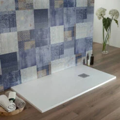 Piatto Doccia Bianco 70x130 Cm Effetto Pietra Resina Tagliabile SlimBlan