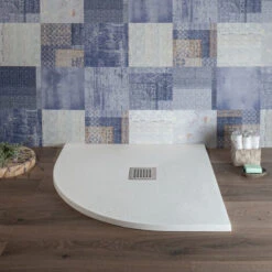 Piatto Doccia Semicircolare 90x90 Bianco In Resina Effetto Pietra Blan