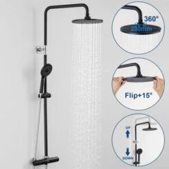 Cecipa Colonne Doccia Termostatiche 38 °C Colonna Doccia Termostatica Con Doccetta, Soffione A Pioggia, Set Doccia Termostatico Regolabile In Altezza Nero