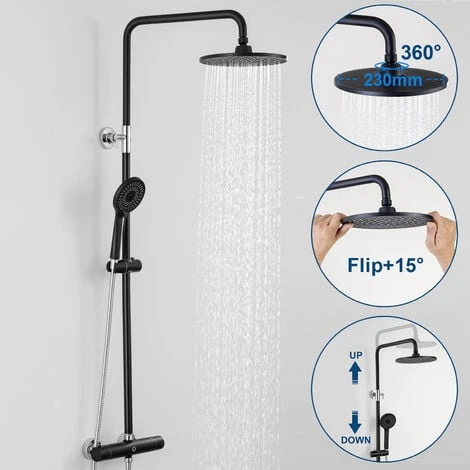 Cecipa Colonne Doccia Termostatiche 38 °C Colonna Doccia Termostatica Con Doccetta, Soffione A Pioggia, Set Doccia Termostatico Regolabile In Altezza Nero 1 Cecipa Colonne Doccia Termostatiche 38 °C Colonna Doccia Termostatica Con Doccetta, Soffione A Pioggia, Set Doccia Termostatico Regolabile In Altezza Nero