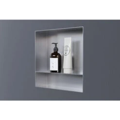 Nicchia Da Parete Senza Telaio In Acciaio Inox Con Ripiano Portaoggetti NT303010X - 30 X 30 X 10 Cm (L X A X P) - Colore Selezionabile Acciaio Satinato